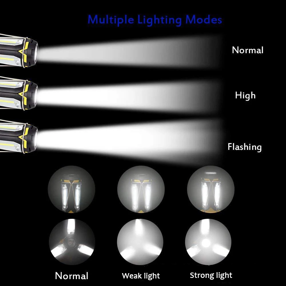 US $11.99 Multifunction Rechargeable COB Work Light LED Flashlight Camping Light 6 Lighting Modes Deformable Fancy Lighting With USB Cable