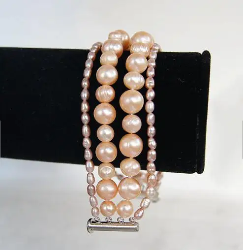 

New Arrival Favorite Pearl Jewelry Four Strand Pink Color Big Small Size Mixes Genuine Freshwater Pearl Bracelet Women Gift