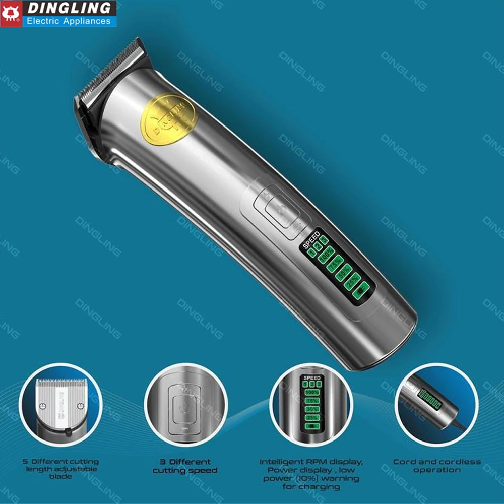 

DingLing RF-695 машинка для стрижки волос, профессиональный электрический триммер с ЖК-экраном, перезаряжаемая Мужская мощная стальная головка для стрижки