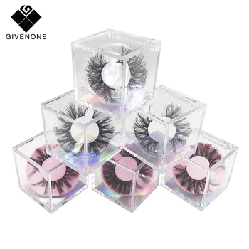 

New Crystal Clear Lash Boxes 25mm Mink Lashes Packaging Empty Acrylic Cube Eyelashes Package Case With Tray And Laser Card