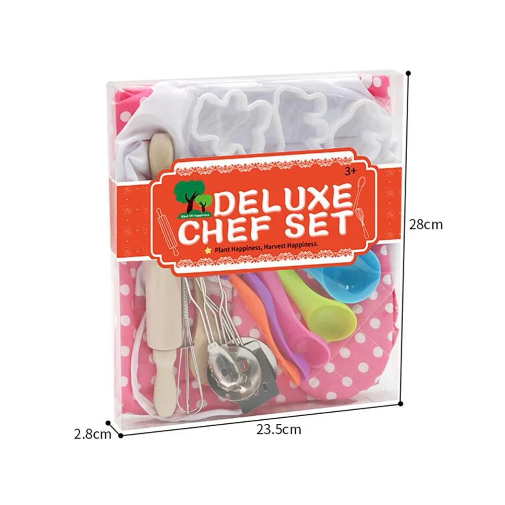 22Pcs/Set Girl Kids Cooking Apron Baking Set Chef Hat Mitt & Utensil for Toddler Dress Up Chef Costume Role Play House Toy