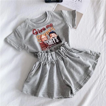 

Summer girls 2 pcs set baby t shirt + shorts kids suits children fashion clothes letter print bud waist wide leg 2 to 7 yrs