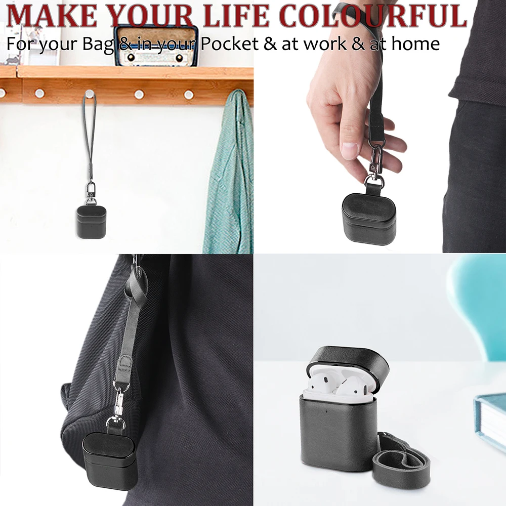 Full Leather Wrist Strap Earphone Box Protective Case Shookproof Hooked Lanyard Earbuds Charging Bin Protector For AirPods