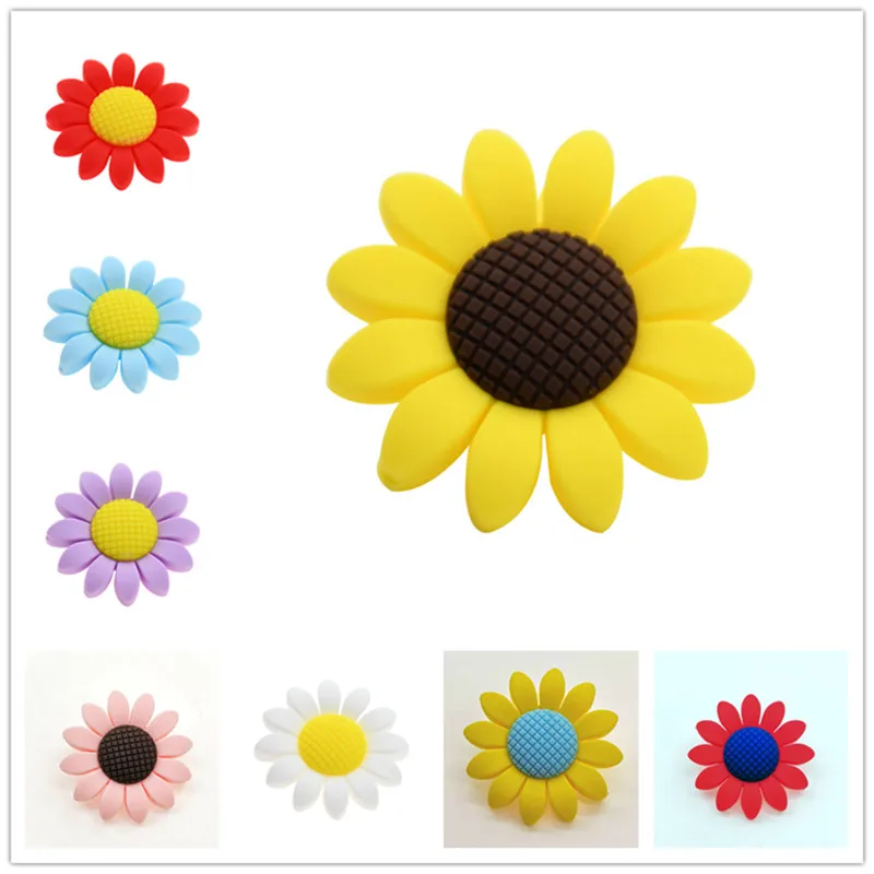 10pcs Sunflower Silicone Beads  BPA Free Baby Silicone Teether Food Grade Chew Toys For Making Pacifier Chain Accessories 4
