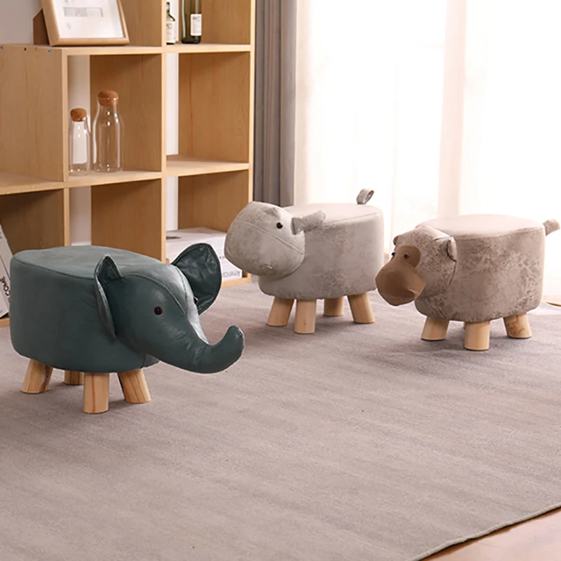 Children Real Wood Low Stools стул детский Creative Animal Elephant Cartoon Family Change Shoe Small Stool Web Celebrity Lovely