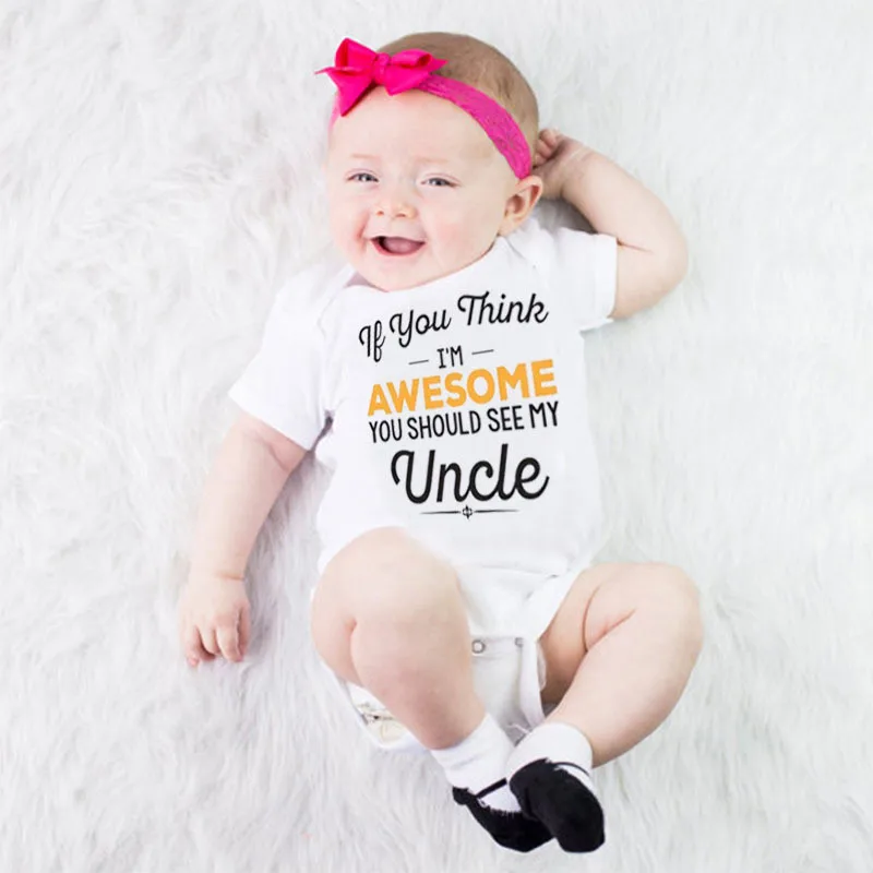 Летние детские комбинезоны; потрясающая одежда для маленьких девочек с короткими рукавами и надписью «Uncle»; комбинезоны; детские летние комплекты одежды для новорожденного на возраст от 0 до 24 месяцев