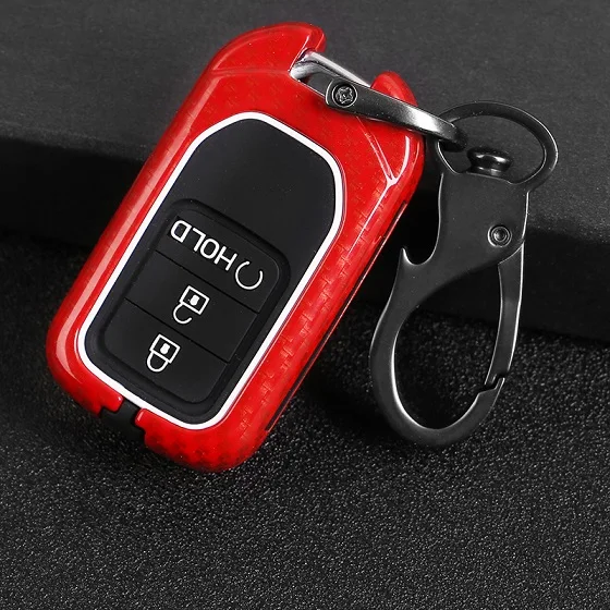 Сплав из углеродного волокна+ силиконовый чехол для ключей чехол для Honda Civic Accord Pilot CRV HR-V City Odyssey Fit Freed - Название цвета: D carbon red