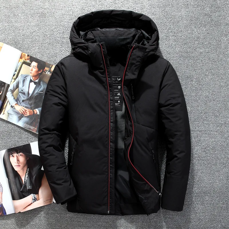 

Men Nice Pop White Duck Down Jackets Winter M-3XL Thick Long Down Hooded Coats Homme Solid Black Overcoats Men Winter Jacket