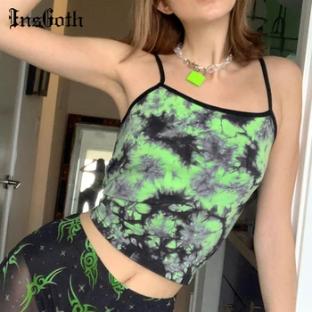 

InsGoth Slim Tie Dye Print Sexy Camis Women Gothic Streetwear Bodycon Crop Tank Tops Punk Grunge Girls Camisoles Summer Tops