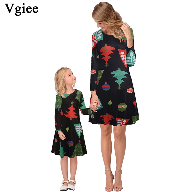 

Vgiee Girl Christmas Dress Mother Daughter Dresses Outfit Print Full Print Pattern for Cartoon Mommy and Me Baby Clothes CC687