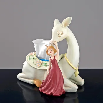 

Arts Animal Figurine Cute Deer Girl Pumping Carton Holder Resin Art&Craft Home Living Room Decoration Creative Tissue Box R5017