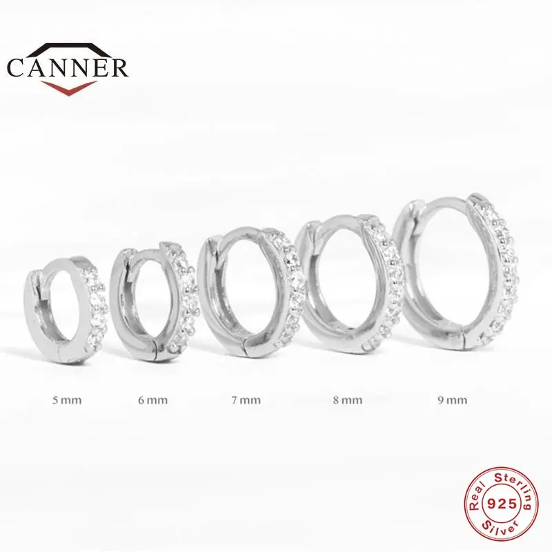 CANNER-진짜 925 스털링 실버 귀 후프 피어싱 귀걸이 6mm 7mm 8mm 9mm, 기하학적 라운드 허기 귀걸이 파인 쥬얼리 