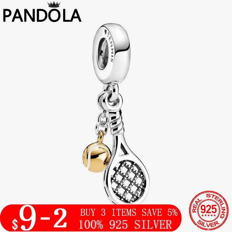 

2020 New 925 Sterling Silver Tennis Racket & Ball Dangle Charm Beads Fit Original Pandora Bracelets Fashion Jewelry Gift