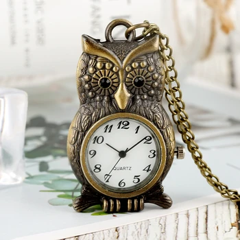 

Little Cute Chic Owl Quartz Pocket Watch Thin Chain Pendant Watch Concise Eyes Arabic numerals Dial Pocket Watches for Men Women
