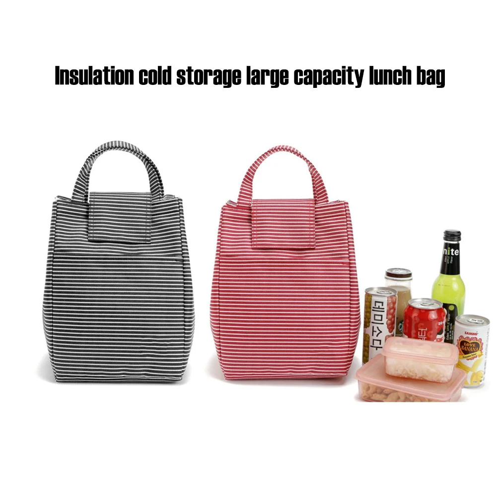 

Portable Striped Thermal Insulated Lunch Box Picnic Bag Lunch Bags Insulated Tote Bag