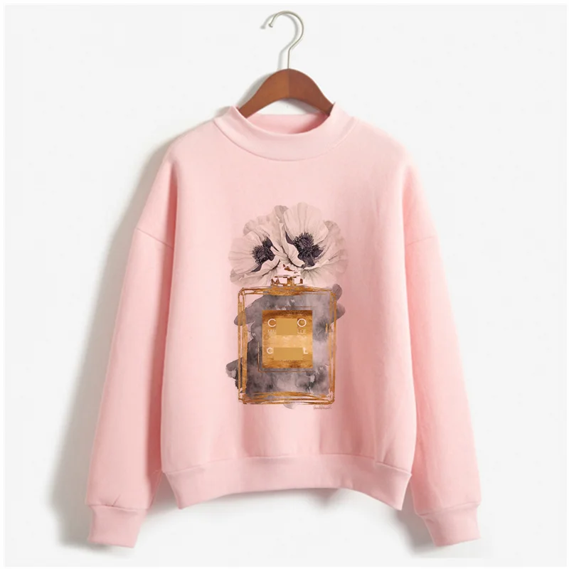 Latest autumn and winter perfume bottle print hoodie women's fashion retro hoodie women's perfume Harajuku pink sweater