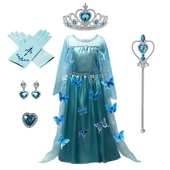 

2020 New Blue Baby Girls Kids frozen costume Dress Snow Princess Queen Dress Up children's party Gown Cosplay Tulle Dress 3-8Y