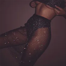 Женские летние блестящие стразы, клетчатые юбки, сексуальные прозрачные мини юбки для ночного клуба, танцев, шоу, Обтягивающие юбки с высокой талией