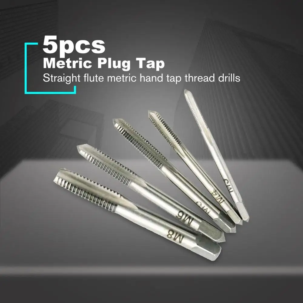 

Tapping Screw Thread Metric Plug Taps 5pc Ball Bearing Steel Machine Hand Tap M3-M8 Set Hand Grinding Carving Tool