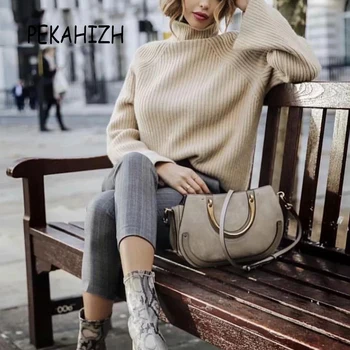 

Autumn Winter turtleneck sweater women Rabbit hair knitted pullovers long sleeve long sweater Casual green Jumpers Tops 2019