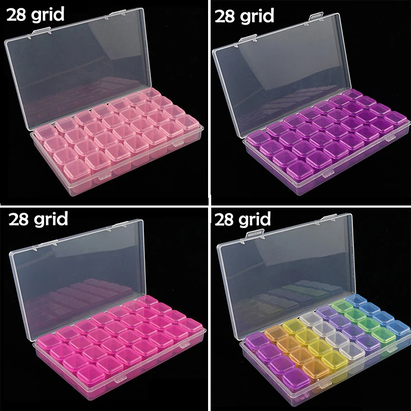 28 Slots Plastic Storage Box Diamond Painting Accessories kits Nail Art Rhinestone Tools Beads container Organizer Case