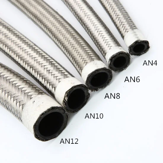 1M Fuel Line 304 Stainless Steel Double Braided inner CPE Sythetic Rubber Oil Cooler Hose Silver AN4 AN6 AN8 AN10 Racing Hose
