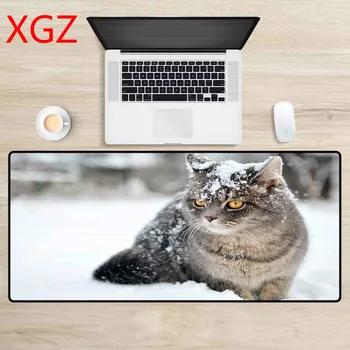 

XGZ Mousepad Animal Cat In The Snow Custom Big Mouse Pad Black Seaming Office Computer Office Natural Rubber Non-slip Desk Mat