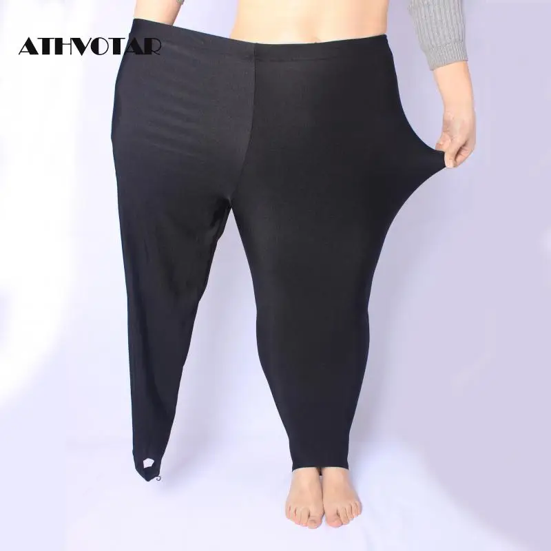 ATHVOTAR, XL-5XL размера плюс, женские леггинсы, Осенние, черные, с высокой талией, нейлон, леггинсы, брюки, высокая эластичность, тянущийся материал