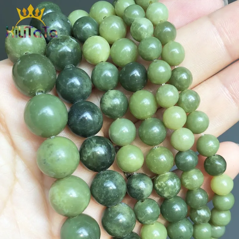 

Natural Genuine Round Beads Green Canada Jades Stone Beads For Jewelry DIY Making Bracelet Earrings Accessories 15" 6/8/10/12mm