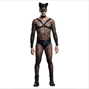 

2020 New Cosplay Costume Cat Male Appeal Uniform Perspective Sexy One-piece Net Clothing Nightclub Bar Hot