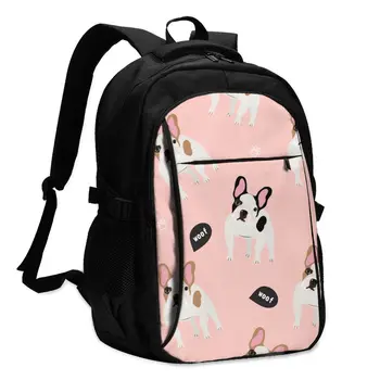 

Hot USB Charging Laptop Women's Backpack For Teenage Students Girls School Backpack French Bulldog Pink Print Travel Bagpack