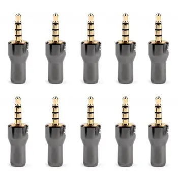 

Artudatech 10Pcs 3.5mm Stereo 4Pole Male Jack Plug Audio Connector Solder For Headphone Budweiser Adapter