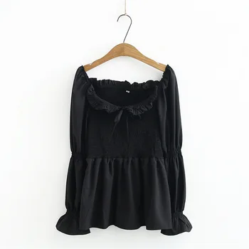 

210 Jin Fat Mm Foreign Style Covering Meat Long Sleeve Small Shirt Big Code Elastic Wrinkles Are Thin Backing Top Shirt 4183