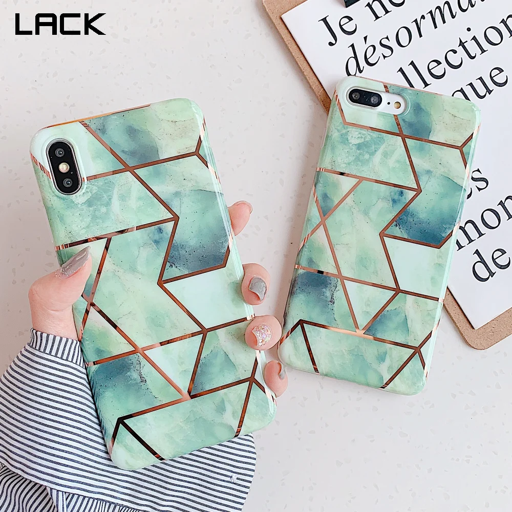 

LACK For iphone 8 Plus Phone Case Luxury Plating Geometric Marble Texture Soft Back Cover For iphone X XS Max XR 6 6S 7 Cases