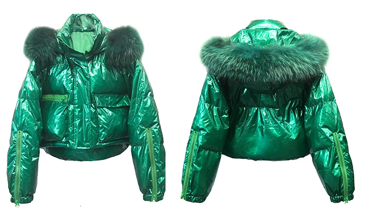 BONJEAN зима лисий мех свинец короткая хлопковая стеганая одежда Свободное пальто Женская свободная Высокая талия покрытие светильник BJ1929