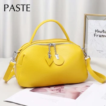 

2020 New Spring Classic Shell Bag 100% Natural Cowhide Leather Women's Handbag Small Yellow Ladies Shoulder Bag Double Zipper