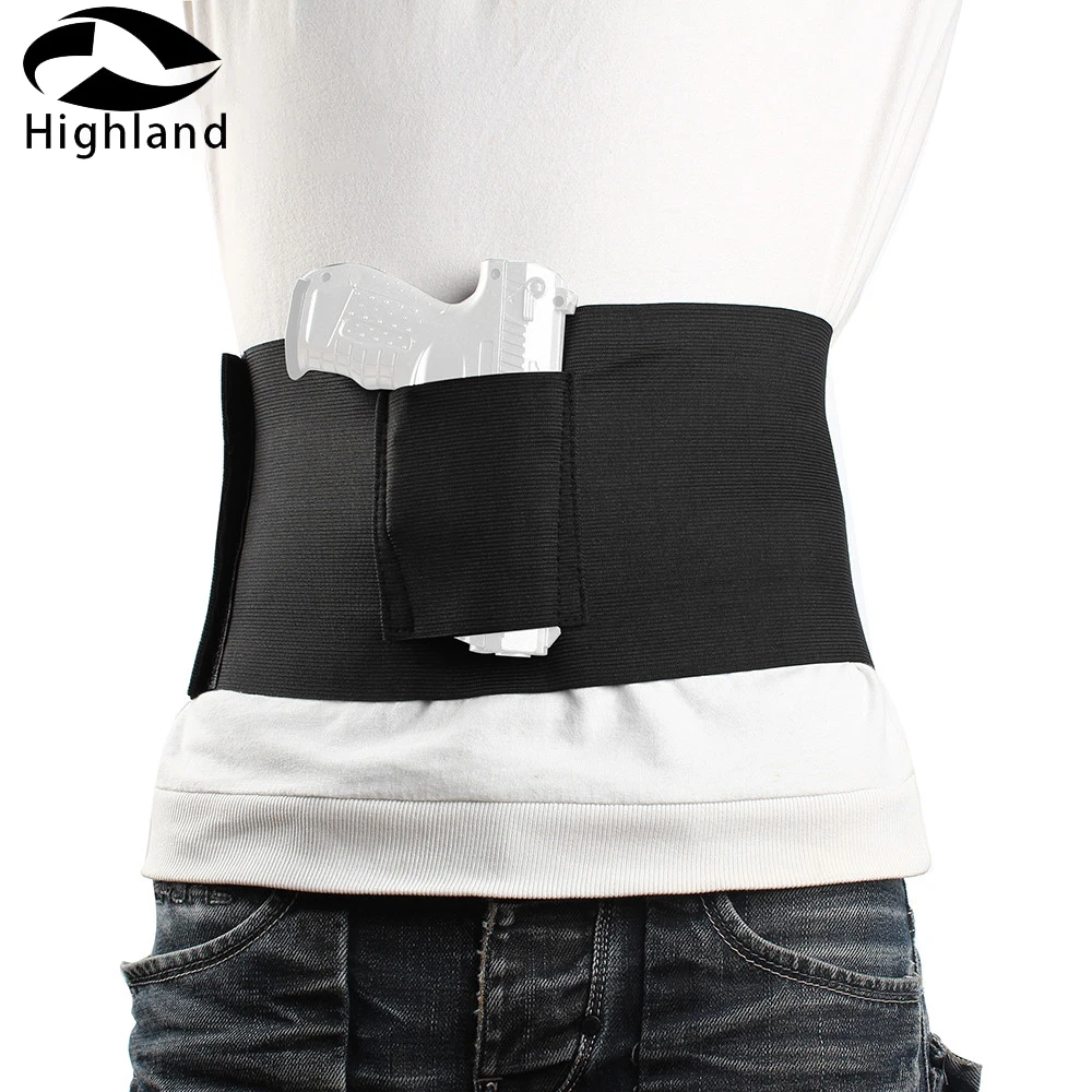

Black Adjustable Elastic Concealment Belly Band Abdominal Belt Waist Pistol Holster for Concealed Carry Dual Magazine Pouches