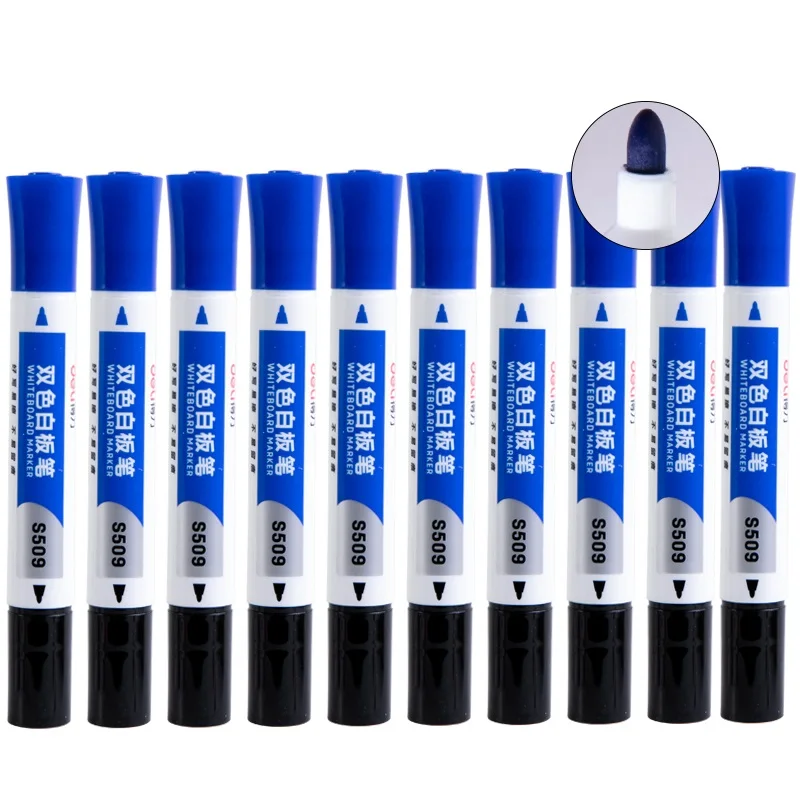 10 шт./партия, два цвета, стираемый маркер для белой доски, ручка, синий, красный, черный цвет, ручки для белой доски, офисные школьные принадлежности FB702 - Цвет: blue and black