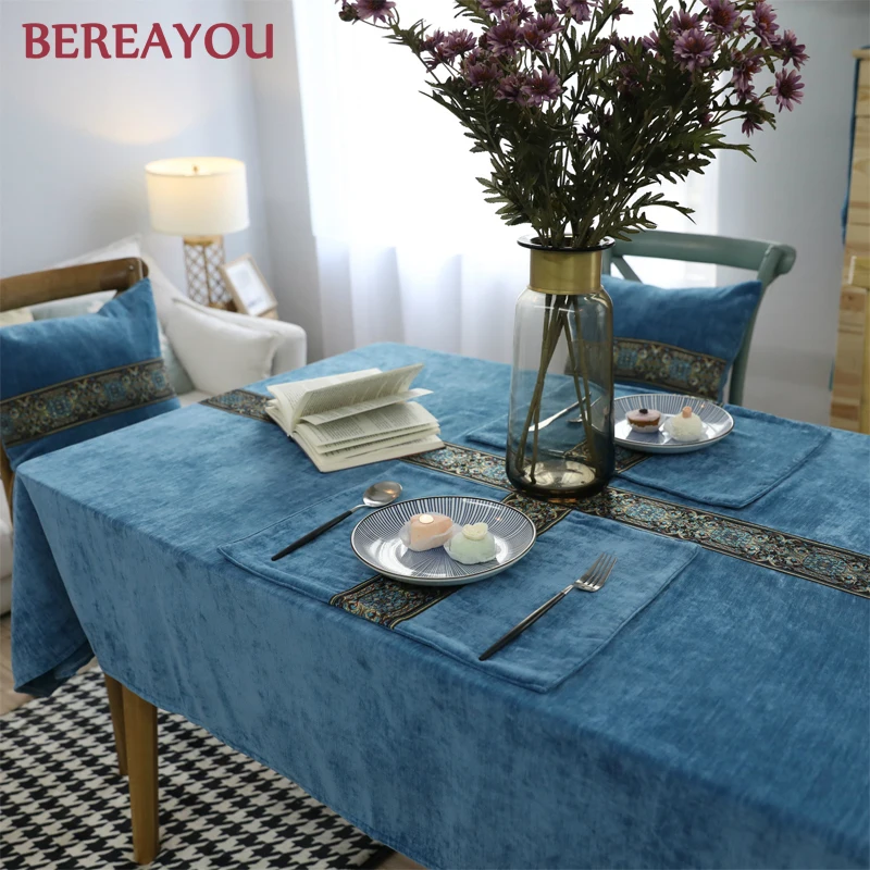 

Nordic Table Cloths Embroidery Thick Fleece Vintage High-end Tablecloth Christmas Tablecloth For Home Coffee Table tafelkleed