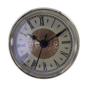 

Clock Insert Quartz Movement Round 2.76 Inch (70 mm) Miniature Clock Fit Up White Face Silver Tone Bezel Roman Numerals