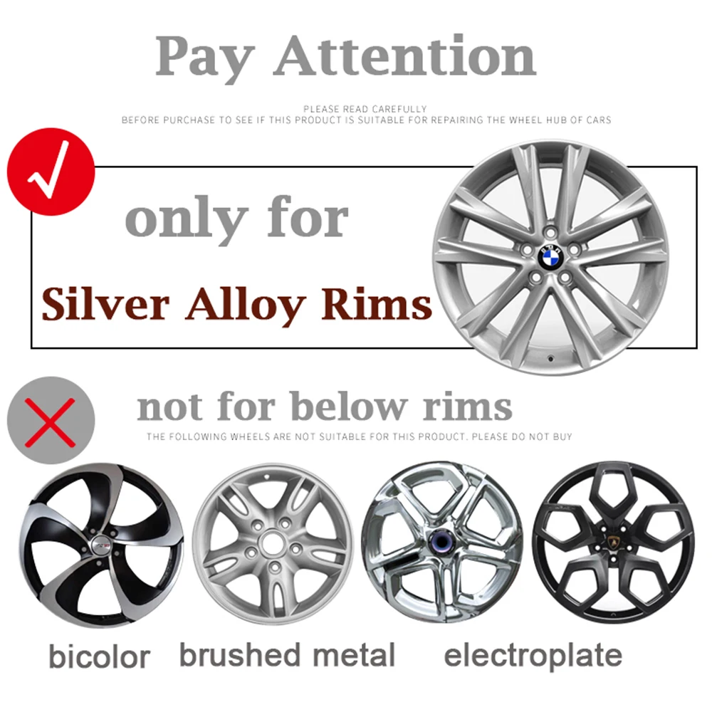 Wheel Repair Kit Tire Ink Care Alloy Silver Car Surface Damages Rim Care Wheel Repair Refurbished Kits Tool Dent Scratch Adhesive Auto Tyre Tread