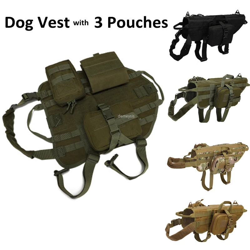 

Tactical K9 Training Dog Vest Police Dog Harness Tactic Army Pet Molle Vest with First Aid Kit Pouch & Water Bottle Holder