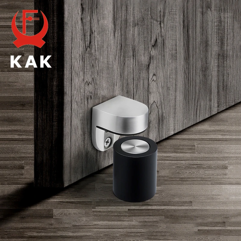 KAK 304 Solid Stainless Steel Door Stop Heavy Door Retainer Cylindrical Floating Magnetic Stopper Furniture Hardware