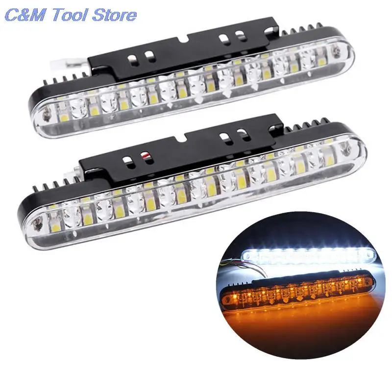 2x Car Daytime Running Light LED Driving Turn Signal DRL Fog Lamp White & Amber 2x Car Daytime Running Light LED Driving Turn Signal DRL Fog Lamp White & Amber