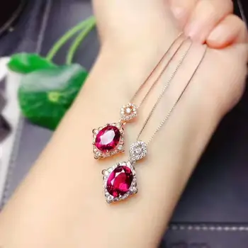

Jewelry set Natural Garnet Earring Ring sets Women Jewelry 7x9mm