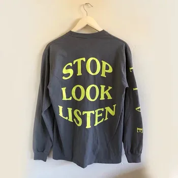 

Travis Scott Astroworld x DSM Stop Look Listen Printe Women Men Long Sleeve T shirts tees Hiphop Streetwear Men Cotton T shirt