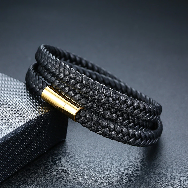 Новая мода для мужчин из натуральной плетеной кожи браслеты многослойный браслет из кожи застежки Шарм для браслета, украшения