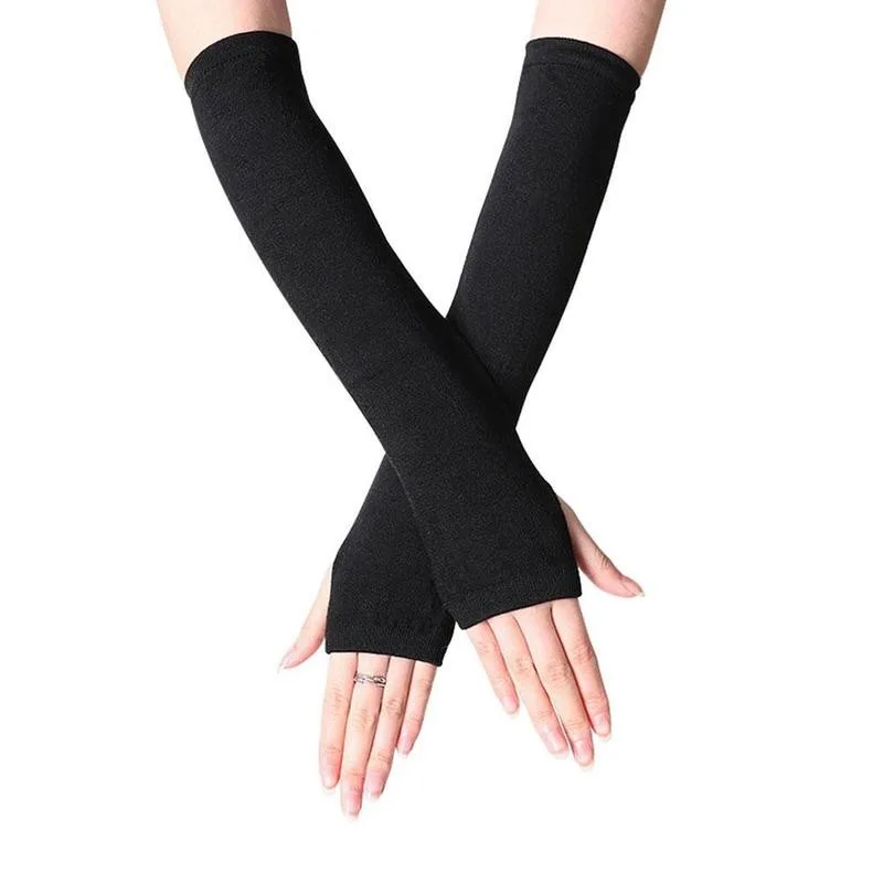 Unisex Long Fingerless Gloves Gloves Arm Cover Striped Cotton Wrist Sleeves Arm Warmer Sleeve Knitted Gloves Womens Fingerless