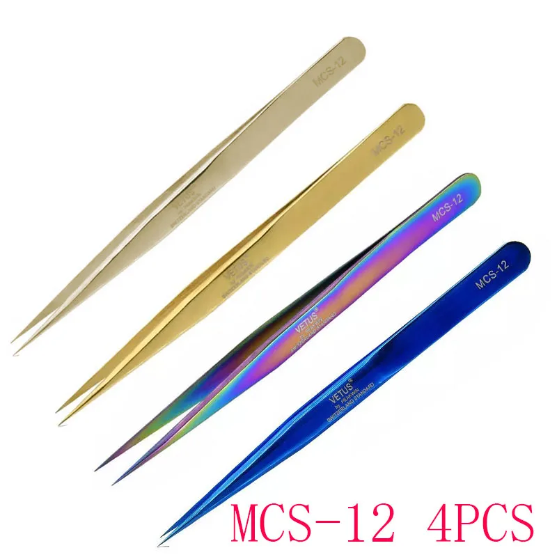 MCS12-4PCS Реснички Mcs цветные пинцеты для наращивания ресниц макияж из нержавеющей стали немагнитные пинцеты для накладных ресниц 3D Точный аппликатор - Цвет: MCS12-4PCS