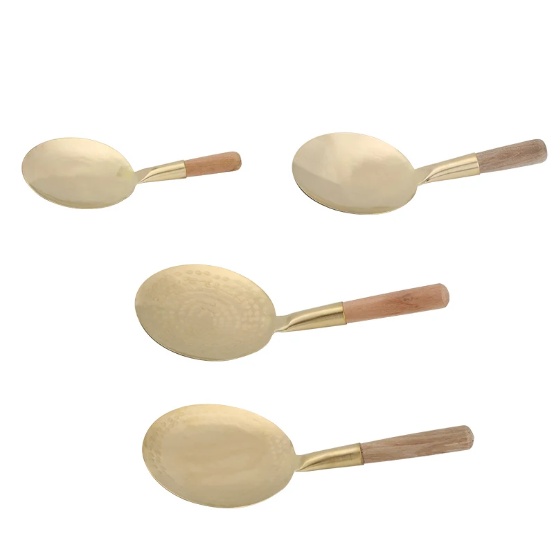 Pure copper tofu pudding spoon shovel head brass Chinese food uncongealed beancurd scoop wooden handle kitchen tool